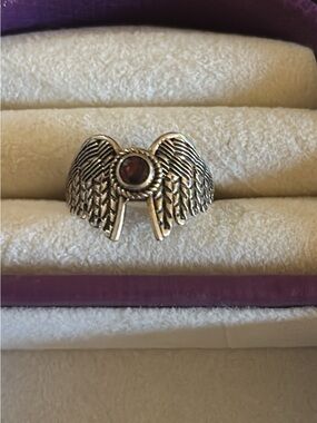 925 Silver Winged Garnet Accent Ring - Women Jewelry Size 9